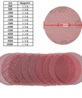 Heavy Duty 1 Inch 25mm Mesh Hook Loop Sanding Discs With Super Fine To Rough Grits From 60 All The Way To 1000, showing different grit sizes.