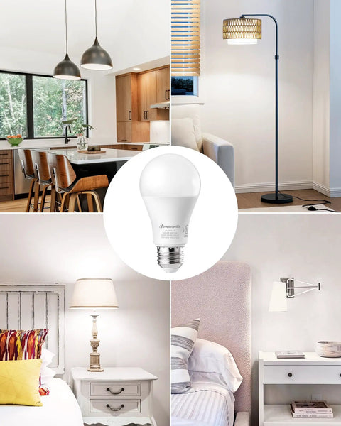 4 Pack A19 Dimmable LED Light Bulbs 800 Lumens 5000K Daylight White, ideal for kitchens, living rooms, bedrooms and office lighting scenes