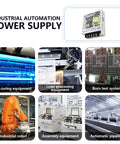Industrial automation equipment with Heavy Duty Industrial Power Supply Serving Smooth Five Volt Ten Amp Dc Juice For Automation Led Arrays And Telecom Racks With Universal Vac Input Built Like A Tank For Non Stop Factory Shifts.