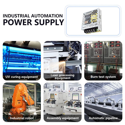 Industrial automation equipment with Heavy Duty Industrial Power Supply Serving Smooth Five Volt Ten Amp Dc Juice For Automation Led Arrays And Telecom Racks With Universal Vac Input Built Like A Tank For Non Stop Factory Shifts.