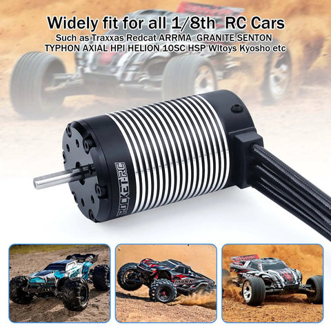 2050Kv 4 Pole Brushless Motor K4068 5S Hi Torque For 1/8 Scale RC Buggy Truggy Monster Cars illustrating universal fit