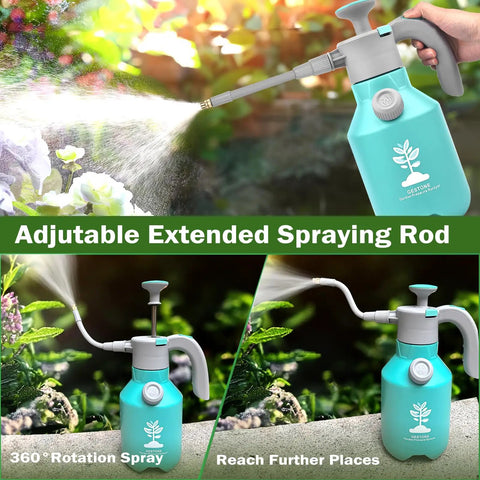 Handheld Garden Pump Sprayer 1/2 Gallon With Safety Valve Adjustable Nozzle 360 Degree Sprayer Rod 68 Oz Capacity Easy Spray in use