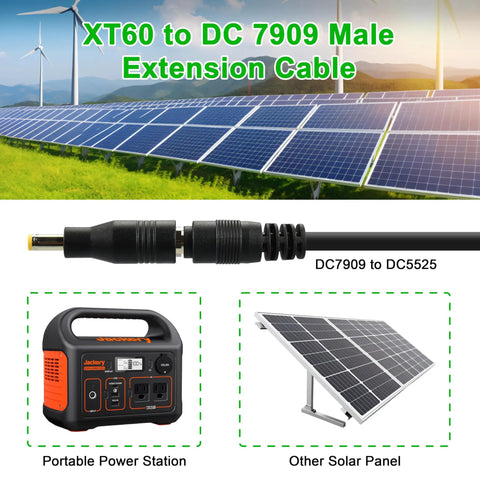 XT60 To DC 8mm Charging Cable 5 Ft 14AWG With XT60 Female To DC7909 Male And DC5525 Adapter Dual DC Outputs with solar panel