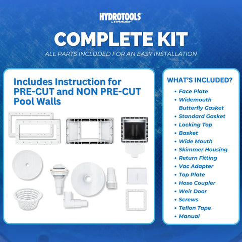 Wide Mouth Above Ground Pool Skimmer Kit With Durable ABS Construction components for easy installation overview