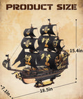 Dimensions of Seahorse Barque 3D Wooden Puzzle for Adults, Sailboat Model Kit With 603 Piece DIY Build shown on map background