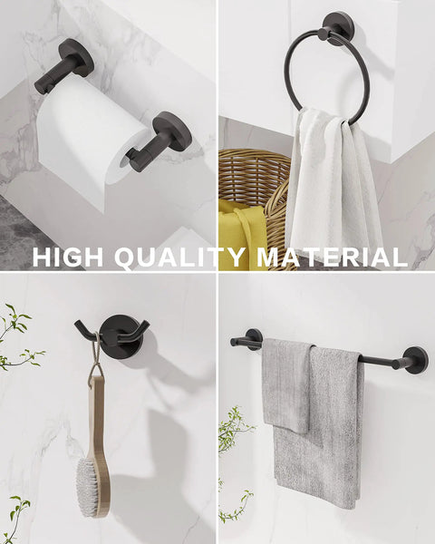 Matte Black 4-Piece Bathroom Hardware Set With An 18-Inch Towel Bar Towel Ring Toilet Paper Holder And Double Towel Hooks Built To Last