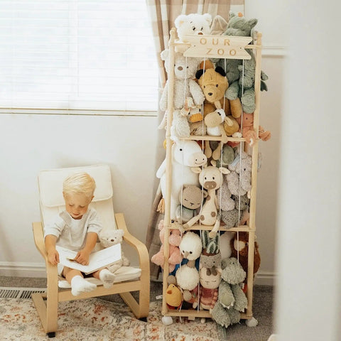 Vertical Plush Toy Organizer From Solid Pine Wood Space Saving Stuffed Animal Storage With Extra Large Capacity