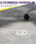 Real Deal Stainless Steel Four Inch Screw Cap Floor Box Cover With Twenty Amp Outlet For Hardwood Tile And Marble Floors No Fuss Clean Install Quick Flush Mount Power Drop in a floor with two outlets.