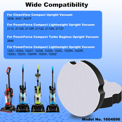 High Efficiency Dust Foam Vacuum Filter For Upright CleanView And PowerForce Vacuums 3508 3437 3437F 2690 displayed with vacuums