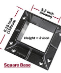 Stainless Steel Wood Post Anchor For 3.5 By 3.5 Posts, 4x4 Nominal, Black Finish, Square base diagram with measurements