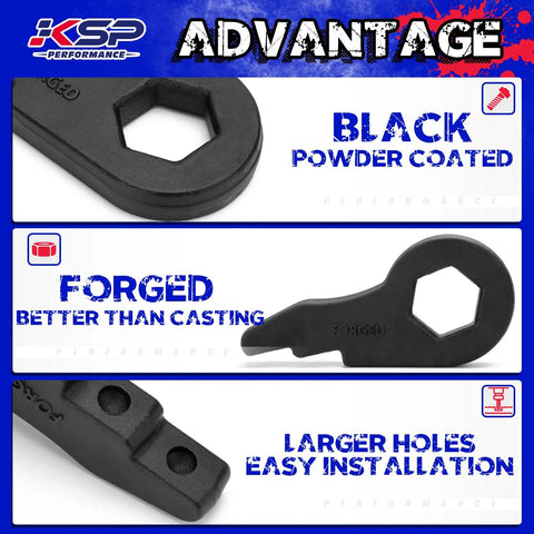 Close-up of black powder-coated forged steel torsion key for Beefed Up Lift Kit For Tahoe Yukon Suburban Avalanche 1500 2002 2006