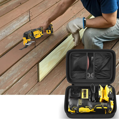Beefy Tool Case Organizer For Dewalt 20V Max XR Oscillating Multi Tool DCS356B DCS354B with accessories lies open on hardwood floor