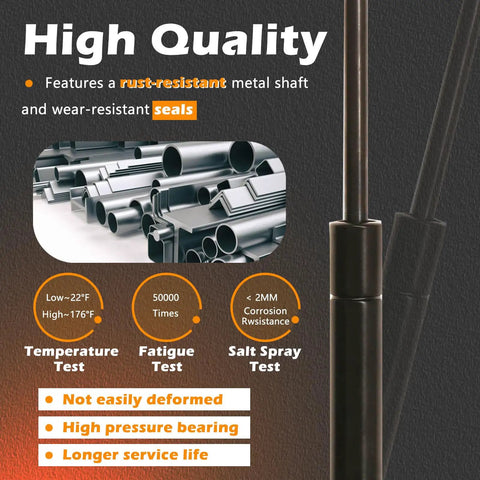 Heavy Duty 2 Pack Liftgate Struts And Rear Trunk Supports Compatible With Nissan Rogue 2014 To 2020 showing rust-resistant metal shaft and seals.