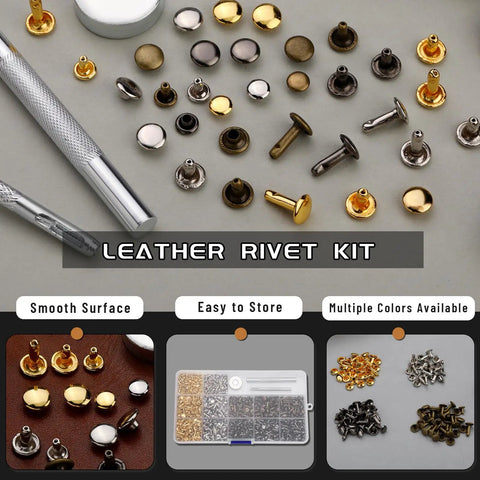 540 Piece Leather Rivet Kit With Three Sizes Double Cap Rivets And Leather Rivet Setting Tools for DIY Craft Projects