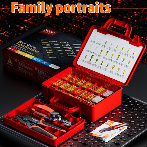 Pro Grade Open Barrel Crimping Tool Kit For Car Audio And Auto Wiring with various connectors and ratcheting wire crimper