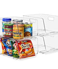 Stackable Open Front Storage Bins For Kitchen And Pantry Organization Clear Pantry Organizer Bins Medium Set Of Four Easy Grab Bins For Fridge Cabinets And Shelves with snacks and jars