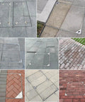 Collage of Stainless Steel Invisible Manhole Cover With Handles installed in various surfaces, showing square recessed inspection lids.