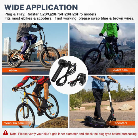 Full Twist Throttle With Key Ignition For Ridstar Q20 Surron Waterproof Ebike Grip Kit Fits 22Mm Handlebars And 24V To 72V Systems 3 Pin Connector For Electric Dirt Bikes Scooters And Mountain Bikes
