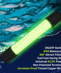 Underwater Green Fishing Light IP68 1300 Lumen Compatible With DC 12 To 24V And AC 12 To 36V shown glowing underwater attracting fish