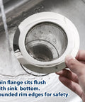 Heavy-Duty Kitchen Sink Strainer Set, 2 Dope Stainless Steel Mesh Drain Screens with Wide Rim being placed in sink