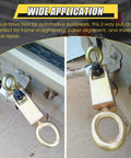 NATGAI 5-ton auto body pull clamp, front and side views, gold-toned metal 2-way frame clamp with self-tightening grips.