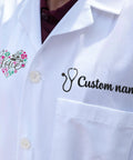 Embroidered Lab Coat For Medical Pros Unisex Fit Go-To Everyday Workwear With Personalization showing custom embroidery details