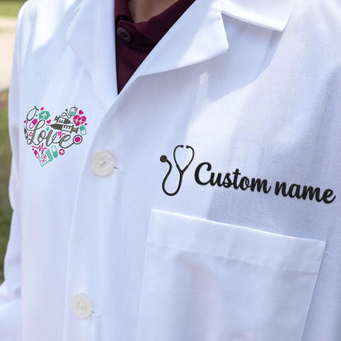 Embroidered Lab Coat For Medical Pros Unisex Fit Go-To Everyday Workwear With Personalization showing custom embroidery details