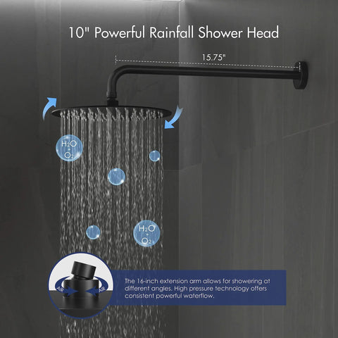 10 Inch Matte Black Round Rain Shower Set With Wall Mounted Rainfall Head And Handle Trim Kit in modern bathroom
