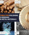 All-In-One Woodworking Grinding Wheel Set with images of hardwood, multilayer wood, ice sculptures, and rubber, 100mm/16mm bore, for angle grinder.