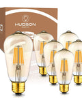 Vintage LED Edison Bulbs Set Six Pack 6W Dimmable Cozy Warm Amber Glass 2200K Replace 60W E26 E27 Base ST58 close-up