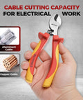 Insulated Cable Cutters 6 Inch Pro Grade 1000V VDE Rated CrV Wire Cutters For Electricians Safe On Live Wires Easy To Use For Pros With Clean Precise Cuts For Panels And Wiring Installations, cutting copper and aluminum cable