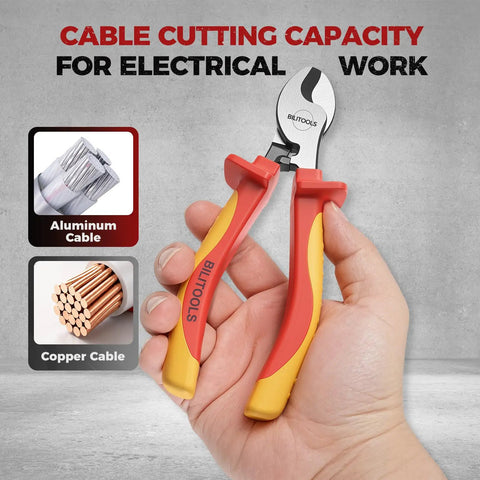 Insulated Cable Cutters 6 Inch Pro Grade 1000V VDE Rated CrV Wire Cutters For Electricians Safe On Live Wires Easy To Use For Pros With Clean Precise Cuts For Panels And Wiring Installations, cutting copper and aluminum cable