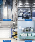 Two Pack 30W LED Corn Light Bulbs, 3750 Lumen, 5000K Cool Daylight, Waterproof Outdoor Indoor use in various settings like garage and living room.