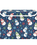 Premium Quality Collapsible Fabric Storage Bin With Secure Flip Top Lid And Sturdy Side Handles For Home Bedroom Closet Shelf Organization Everyday Box, patterned with snowmen.