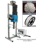 Heavy Duty Filament Extruder For 3D Makers That Cranks Out Legit 0.6 Inch Tube with before and after plastic transformation.