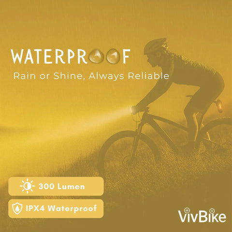 Rechargeable Bicycle Light Set With Front And Rear LED Lights USB Charge 300 Lumen Headlight Up To 10 Hours Battery IPX4 Waterproof Easy Mount For Daily Rides Street Safe Visibility
