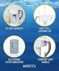Red 10 Cup Water Filter Pitcher For Tap Water BPA Free Lasts About 2 Months Per Filter Easy Pour Design