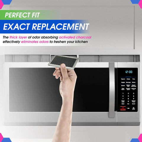 Odor Busting Microwave Charcoal Filter Replacement 6.15 x 3.95 Inches For Over The Range Ovens 2 Pack Fits JX81J WB02X11536 WB06X10823 Freshens Kitchen Air And Filters Vent Hood