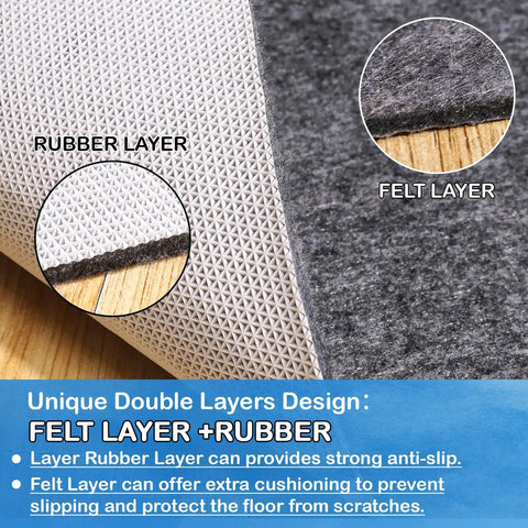 Close-up of Ultra Thick Quarter Inch Non Slip Rug Pad Six By Nine Feet Waterproof Felt With TPR Backing showing felt and rubber layers.