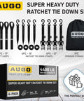 Heavy Duty Ratchet Straps With Soft Loop Tie Downs One And A Half Inch By Ten Foot Four Pack Extra Strong Four Thousand Four Hundred Pound Break Strength S Hook Latches Ergonomic Handles Ideal For Motorcycles ATVs Trailers product set with storage bag and packaging