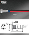 Multicolor 6mm Waterproof Indicator Light Kit with 150mm Wire, 12 to 24V DC LED Signal Lamps, metal, schematic view