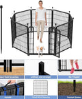 Tall 48 Inch High Garden Fence With Gate Heavy Duty Iron Pet Fence 17.7 Feet Total Length Eight Panels Outdoor Yard Playpen And Temporary Indoor Dog Barrier Black