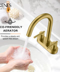 Brushed Gold Centerset Bathroom Faucet 4 Inch 2 Handle 3 Hole Sink Faucet With Pop Up Drain And Two Water Supply Lines