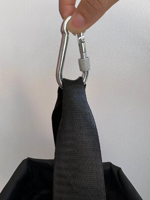 Durable Nylon Chain Container Bag For 1 Ton Manual Hoist with secure carabiner connection, large capacity for lifting operations.