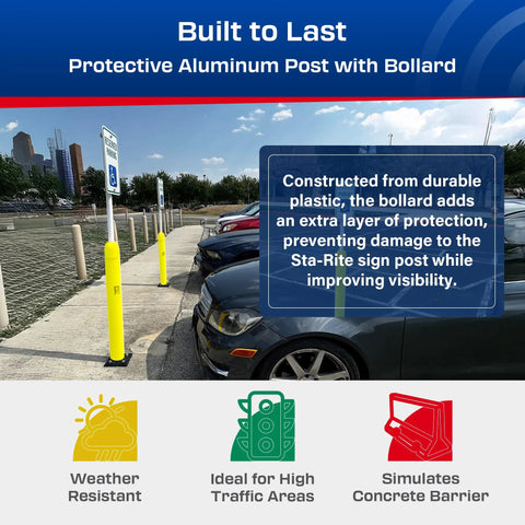 Heavy Duty Handicap Parking Sign Post With Self Righting Spring Hella Durable Aluminum Build handles minor collisions in parking lot.