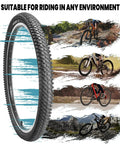 Beefy 26 Inch Mountain Bike Tire Kit Two Pack 26X1.95 ideal for varied off-road terrains, with tire and dirt background.