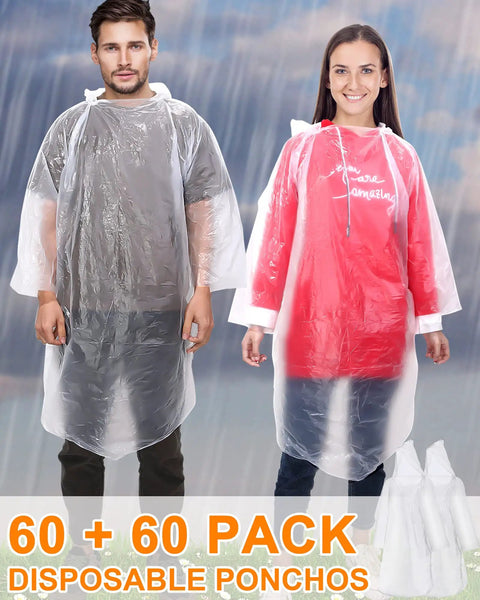 Bulk 120 Pack Clear Disposable Hooded Rain Ponchos For Adults Super Light Each Weighs One Ounce Individually Packed Displayed