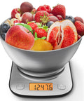 Digital Kitchen Scale With Stainless Steel Bowl IPX6 Waterproof 11 Lb Capacity Precise 0.01 Oz 0.1 g Readings Five Unit Modes