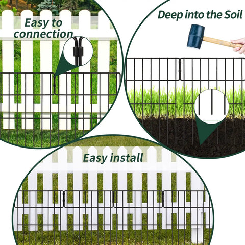 No Dig Animal Barrier Fence Kit 27ft Long 17in High Garden Border Fence With 25 Rustproof Metal Panels 1.52in Spike Spacing