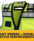 Rock Solid Class 2 High Visibility Surveyor Vest Xl Zipper Closure Hella Reflective Stripes Durable Mesh Build close-up of heavy webbing and stitching.